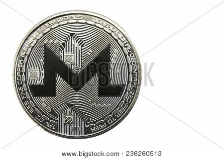 Silver Coin Cryptocurrency Monero On A White Background. Xmr Currency.