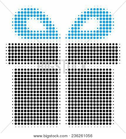 Present Halftone Vector Pictogram. Illustration Style Is Dotted Iconic Present Icon Symbol On A Whit