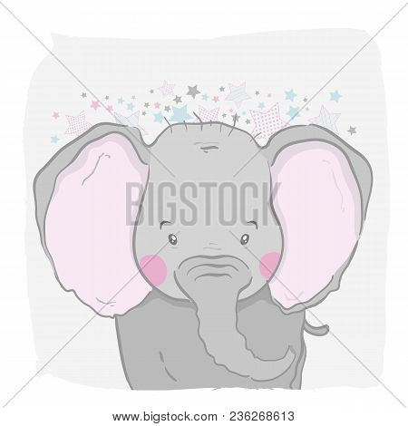 Cute Vector Animal Elephant Face. For Print On The T-shirt, Phone Case, For The Children's Room, For