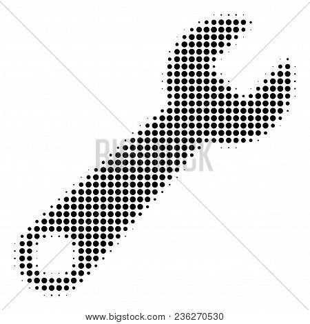 Wrench Halftone Vector Icon. Illustration Style Is Dotted Iconic Wrench Icon Symbol On A White Backg