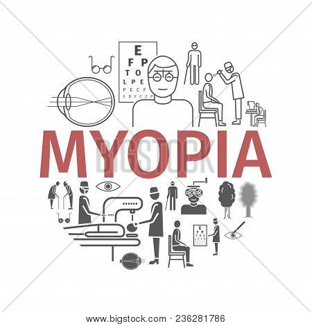 Myopia Line Icons Set. Vector Illustration For Websites, Magazines, Brochures