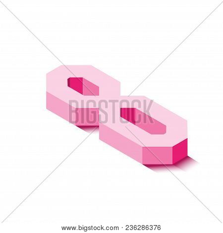 Isometric Eight Pink Icon, 3d Character With Shadow, Vector Eps10