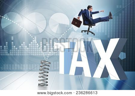 Businessman jumping from spring in business concept