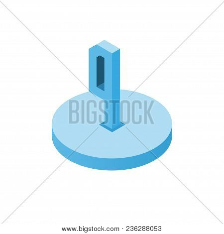 Isometric Blue Four Icon On Disk, 3d Character, Vector Eps10