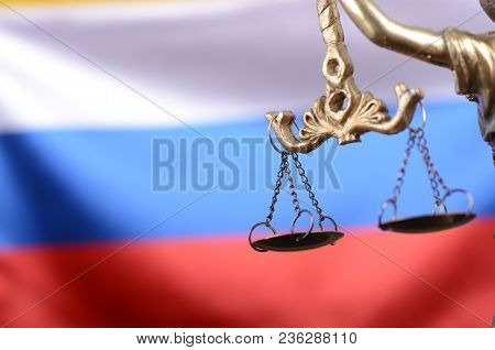 Law And Justice, Legality Concept, Scales Of Justice, Justitia, Lady Justice In Front Of The Russian
