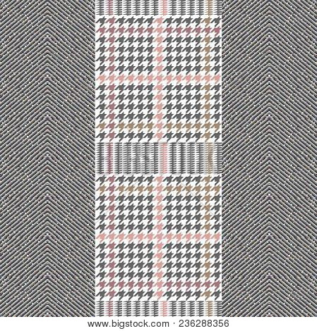 Seamless Chevron And Hounds Tooth Pattern For Fabric Design. Grey Palette, Small Scale.