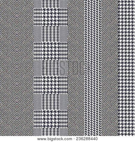 Seamless Chevron And Hounds Tooth Pattern For Fabric Design. Grey Palette, Small Scale.