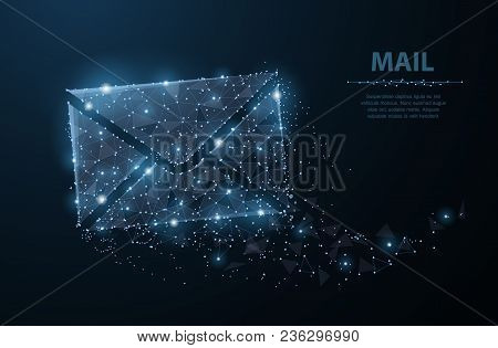 Message. Polygonal Wireframe Mesh Looks Like Constellation On Dark Blue Night Sky With Dots And Star