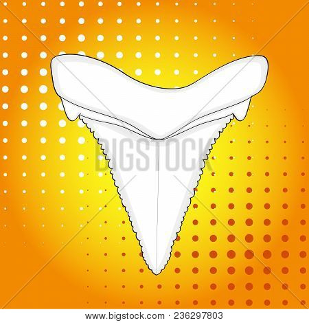 Archaeology, Ichthyology. Raster Illustration Of A Tooth Shark Isolated On A Pop Art Background. Den