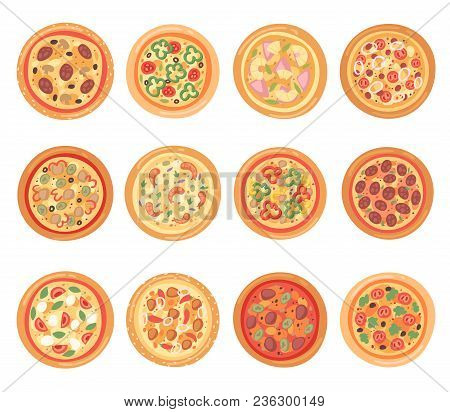 Pizza Vector Italian Food With Cheese And Tomato In Pizzeria And Baked Pie With Sausages In Pizzahou