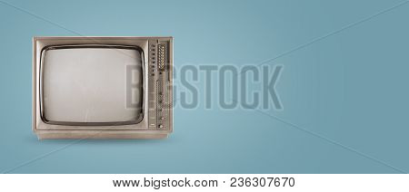 Retro Television - Old Vintage Tv On Color Background. Retro Technology. Flat Lay, Top View Hero Hea