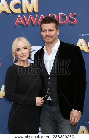 LAS VEGAS - APR 15:  Jaime Bergman, David Boreanaz at the Academy of Country Music Awards 2018 at MGM Grand Garden Arena on April 15, 2018 in Las Vegas, NV