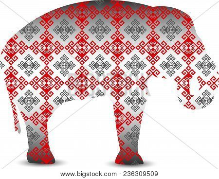 Silhouette Of Elephant With Glossy Pattern Textile.