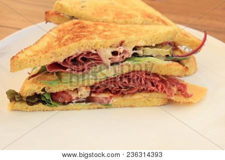 A Fresh Pastrami Sandwich: Charcuterie, Lettuce, Pickles And Mayonaisse