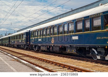 Ruse City, Bulgaria - August 29, 2017. The Legendary Venice Simplon Orient Express Is Ready To Depar