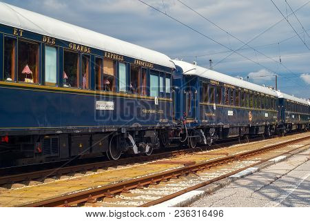 Ruse City, Bulgaria - August 29, 2017. The Legendary Venice Simplon Orient Express Is Ready To Depar