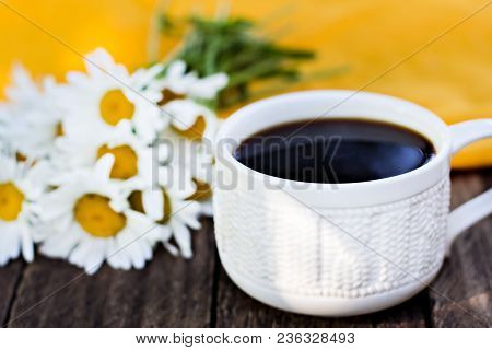 Espresso Coffee And Summer Flowers.
