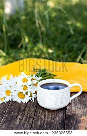 Espresso Coffee And Summer Flowers.
