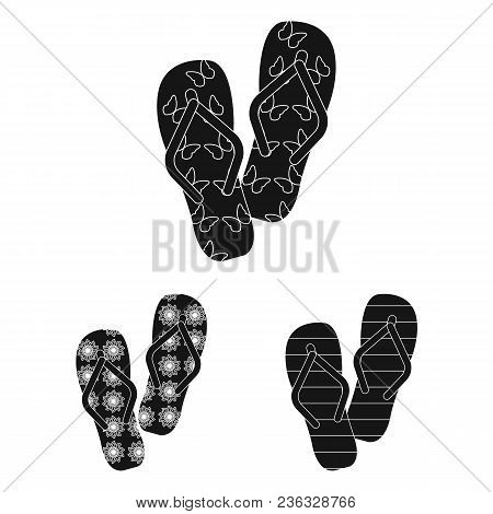 Flip-flops Black Icons In Set Collection For Design. Beach Shoes Vector Symbol Stock  Illustration.