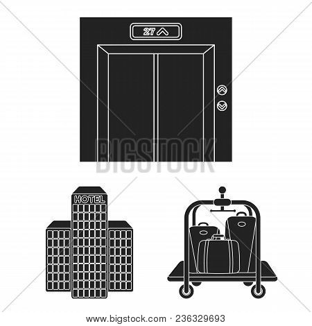 Hotel And Equipment Black Icons In Set Collection For Design. Hotel And Comfort Vector Symbol Stock 