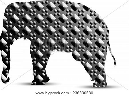 Silhouette Of Elephant With Abstract Background. Convex Elements. Grey Tones.