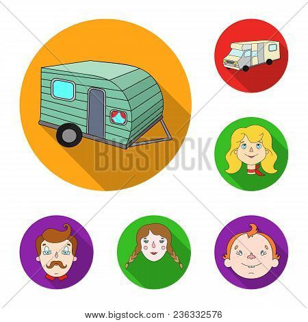 Family Holiday Flat Icons In Set Collection For Design. Recreation And Equipment. Vector Symbol Stoc