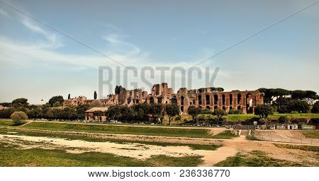 Roma, Italy, April 7, 2016 : Ruins Of The Domus Augustana On Palatine Hill In Rome, Italy. Every Yea