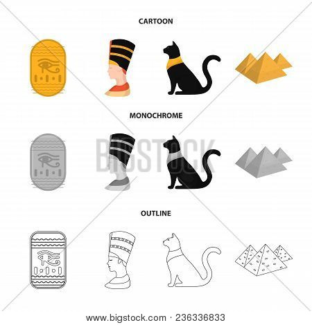 Eye Of Horus, Black Egyptian Cat, Pyramids, Head Of Nefertiti.ancient Egypt Set Collection Icons In 