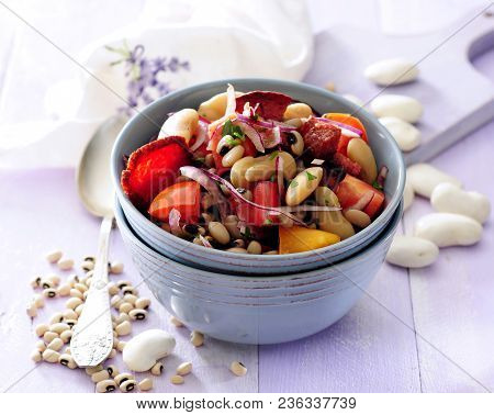 Butter Bean And Black-eyed Peas Stew With Smoked Sausage.