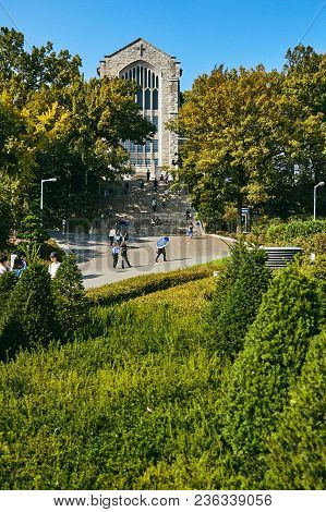 Seoul / South Korea - October 9, 2014: The Building Of Ehwa Womans University With Park In Foregroun