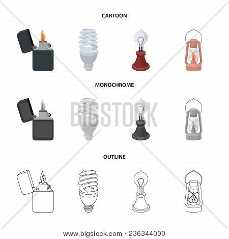 Lighter, Economical Light Bulb, Edison Lamp, Kerosene Lamp.light Source Set Collection Icons In Cart