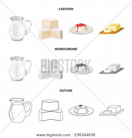 Milk, Calcium, Product, Food .milk Product And Sweet Set Collection Icons In Cartoon, Outline, Monoc