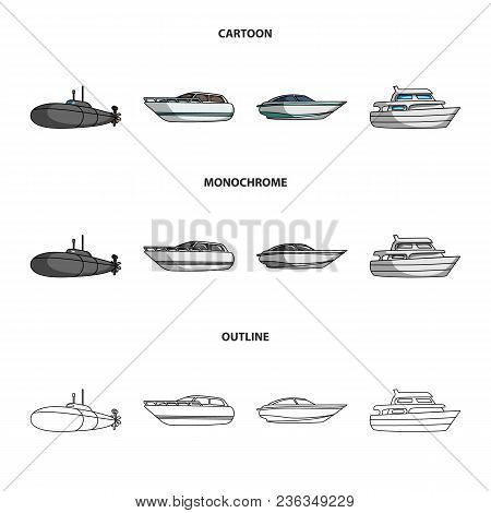 A Military Submarine, A Speedboat, A Pleasure Boat And A Spirit Boat.ships And Water Transport Set C