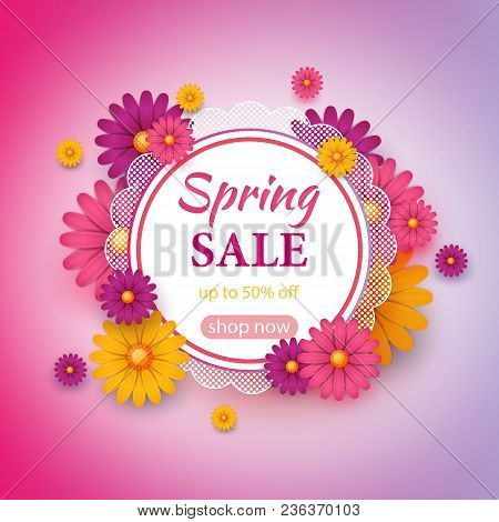 Spring Sale S Banner Template With Paper Flower On Colorful Backgruond Illustration