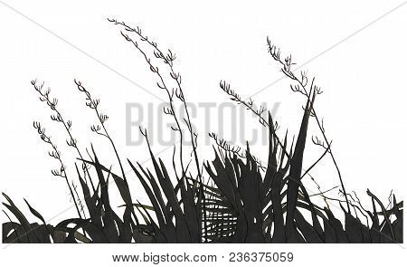 Black Plants And Grass Illustration On White Background