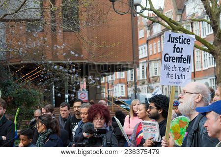London, United Kingdom, 14th April 2018:- Marchers On A Silent March From Kensington Town Hall To Th