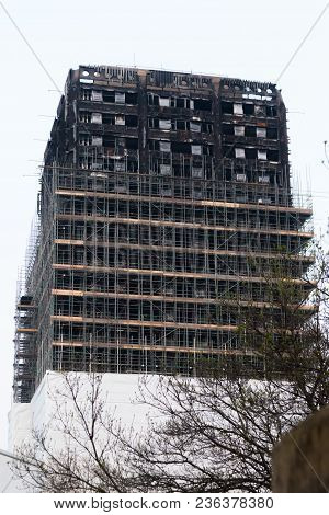 London, United Kingdom, 14th April 2018:- The Ruins Of Grenfell Tower Ten Months On From The Devasta