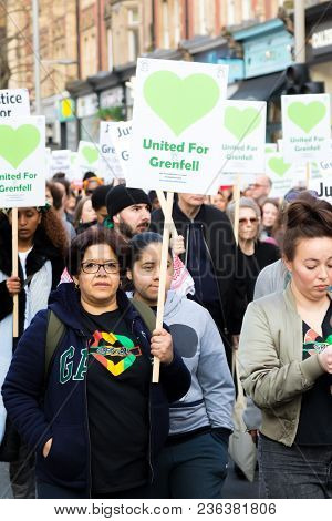 London, United Kingdom, 14th April 2018:- Marchers On A Silent March From Kensington Town Hall To Th