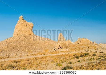Trona Pinnacles are nerarly 500 tufa spires hiddeen in California Desert National Conservation Area, not far from the Death Valley National Park, California, USA. 