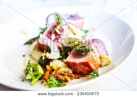 Fine dining seafood cuisine - french dish on the table 