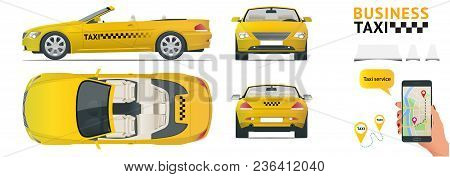 Cabrio Car Taxi. Transfer, Flat High Quality City Service Transport Icon Set.build Your Own World We