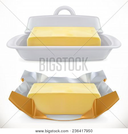 Butter. 3d Realistic Vector Icon On White Background