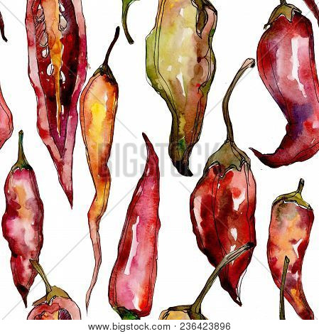 Pepper Wild Vegetables In A Watercolor Style Pattern. Full Name Of The Vegetables: Pepper . Aquarell