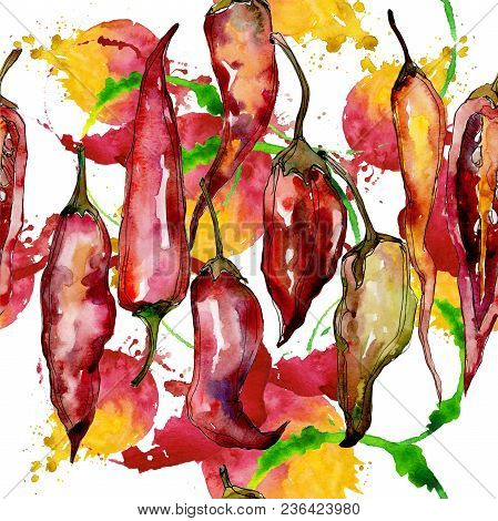 Pepper Wild Vegetables In A Watercolor Style Pattern. Full Name Of The Vegetables: Pepper . Aquarell