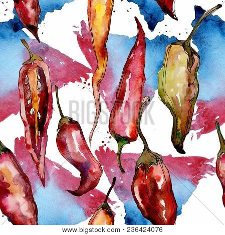Pepper Wild Vegetables In A Watercolor Style Pattern. Full Name Of The Vegetables: Pepper . Aquarell