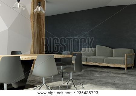 Modern Boardroom Interior With Louge Area. 3d Rendering