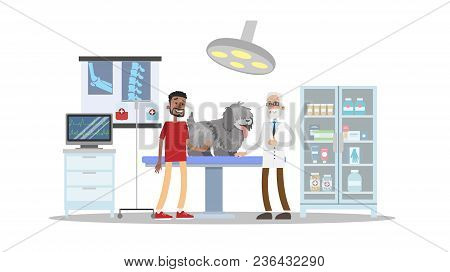 Vetclinic Illustrations With Dog Patient And Owner.