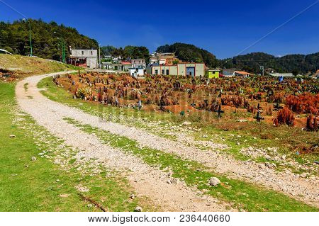 San Juan Chamula, Mexico - March 25, 2015:  Cemetery In San Juan Chamula, An Indigenous Town With Un