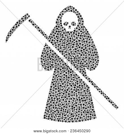 Death Scytheman Composition Of Round Dots In Various Sizes And Color Tinges. Dots Are Composed Into 