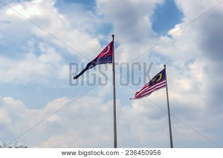 State Flag Of Malaysia And Johor Bahru Flag Malaysia Flag Also Known As Jalur Gemilang Wave With The Blue Sky People Fly The Flag In Conjunction With The Independence Day Celebration Or Merdeka